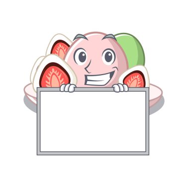 Karakter buzdolabında tahta ichigo daifuku ile grinning