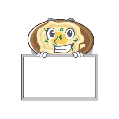 Tahta humus ile sırıtarak maskot tavada pişirilir