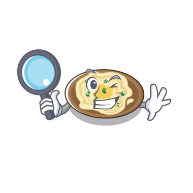 Dedektif humus karikatür ahşap masa üzerinde hizmet