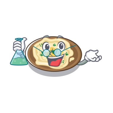 Profesör humus karikatür ahşap masa üzerinde hizmet