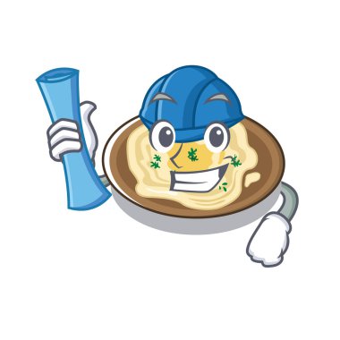 Mimar humus karikatür ahşap masa üzerinde hizmet