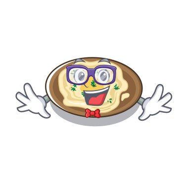 Geek humus karikatür ahşap masa üzerinde hizmet