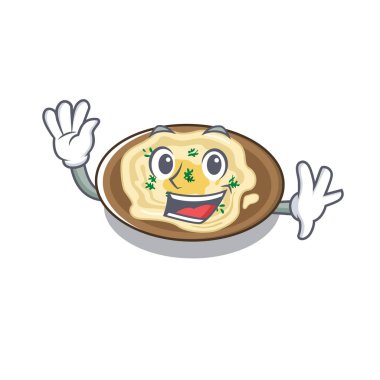 Sallanan humus karikatür ahşap masa üzerinde servis