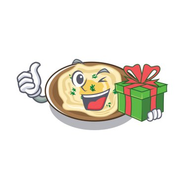 Bir karikatür plaka üzerinde hediye humus ile