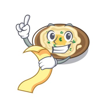 Bir karikatür plaka üzerinde menü humus ile