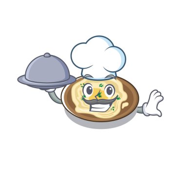 Bir karikatür plaka üzerinde gıda humus ile Şef