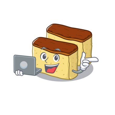 Karikatür izole dizüstü castella kek ile
