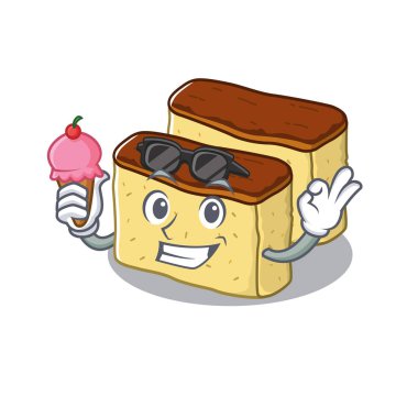 Karikatür tepsisinde hazırlanan dondurma castella kek ile