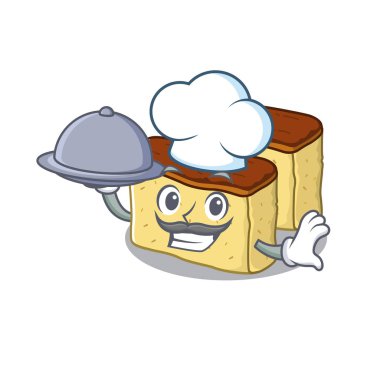 Maskot şeklinde gıda castella kek ile Şef