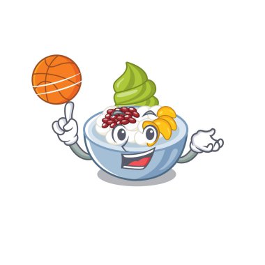 Basketbol anmitsu ile karikatür kase servis edilir