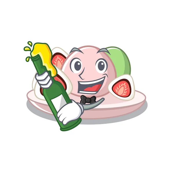 Con cerveza ichigo daifuku servido en tazón de la mascota — Vector de stock