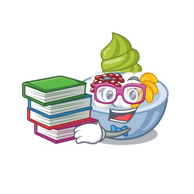 Bir tabak üzerinde kitap anmitsu karikatür şekli ile Öğrenci