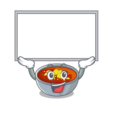 Yukarı tahta gazpacho karikatür kase içine dökülür