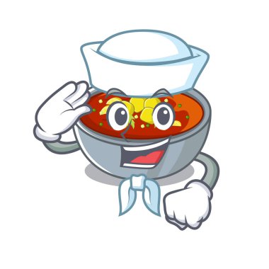 Denizci gazpacho karikatür kase içine dökülür