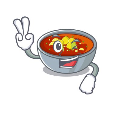 İki parmak gazpacho karikatür plaka servis edilir