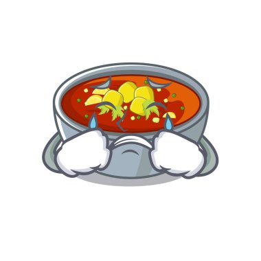 Ahşap masa karakteri üzerinde ağlayan gazpacho yemekleri