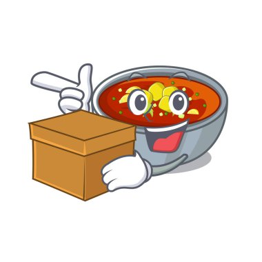 Kutu gazpacho ile karikatür plaka servis edilir