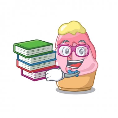 Kitap kakigori karikatür ile izole ile Öğrenci