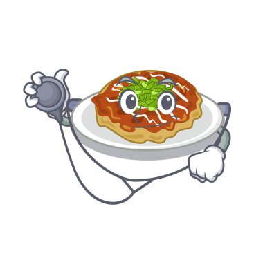 Doktor okonomiyaki karikatür tavada pişirilir