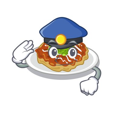 Polis okonomiyaki karikatür tavada pişirilir