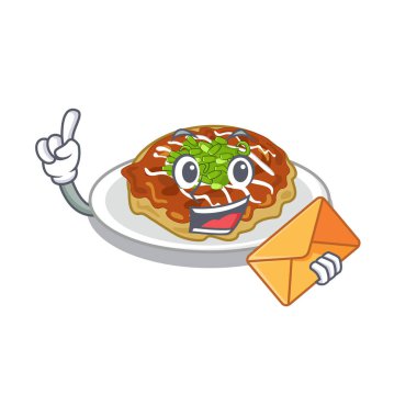 Bir maskot şeklinde zarf okonomiyaki ile