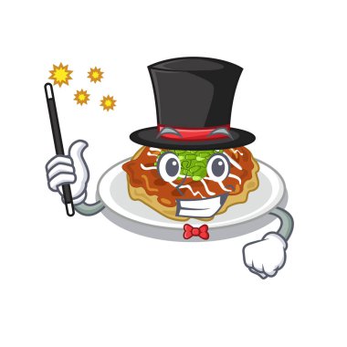 Sihirbaz okonomiyaki karikatür plaka üzerinde servis edilir
