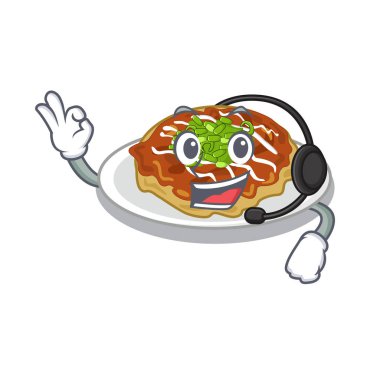 Kulaklık okonomiyaki ile karikatür plaka servis edilir