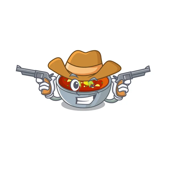 Cowboy Gazpacho wird in Cartoon-Schüssel gegossen — Stockvektor