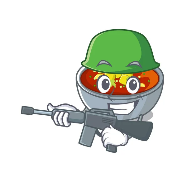 Gazpacho der Armee wird in Cartoon-Schüssel gegossen — Stockvektor