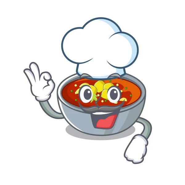 Chef Gazpacho disajikan untuk piring kartun - Stok Vektor