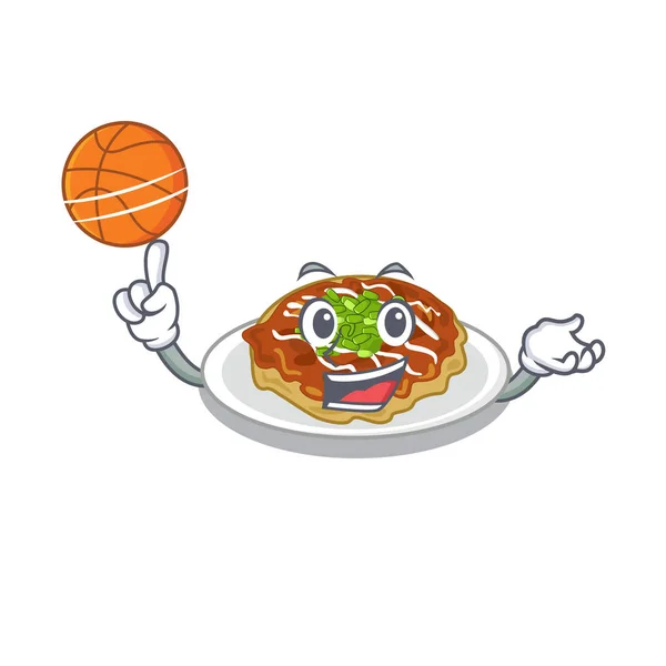 Com basquete okonomiyaki é cozido na panela dos desenhos animados — Vetor de Stock