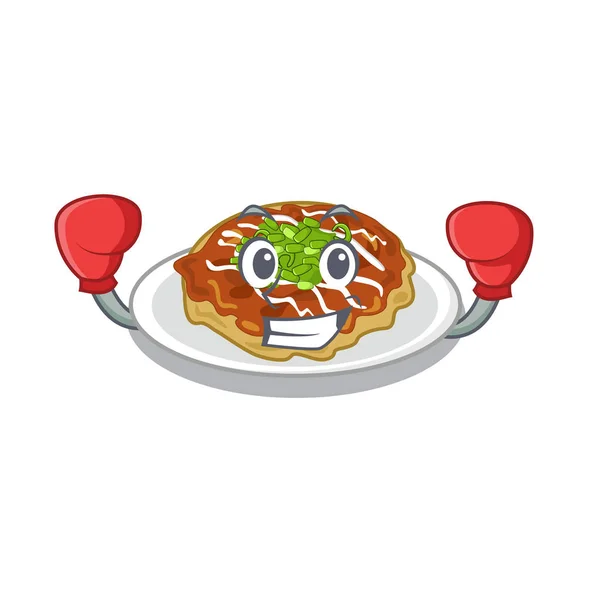 Okonomiyaki Tinju dimasak dalam panci kartun - Stok Vektor