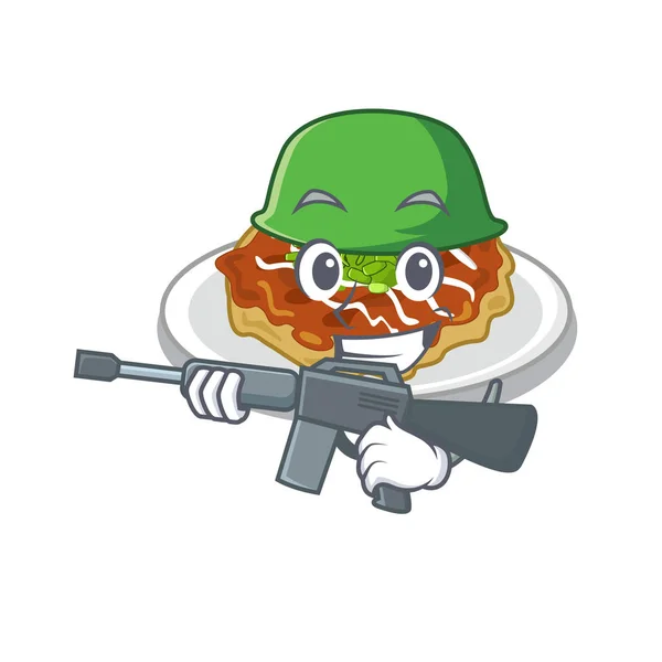 Armee Okonomiyaki wird in Cartoon-Pfanne gekocht — Stockvektor