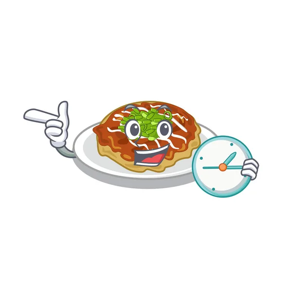 Com relógio okonomiyaki na forma de uma mascote — Vetor de Stock