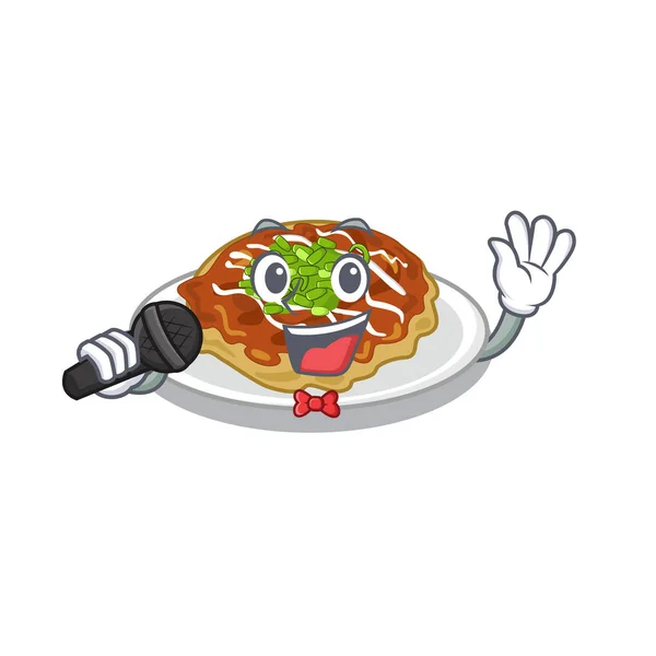 Okonomiyaki bernyanyi terisolasi dengan dalam karakter - Stok Vektor