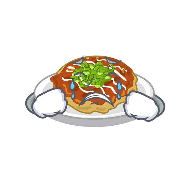 Piangere okonomiyaki isolato con nel personaggio — Vettoriale Stock