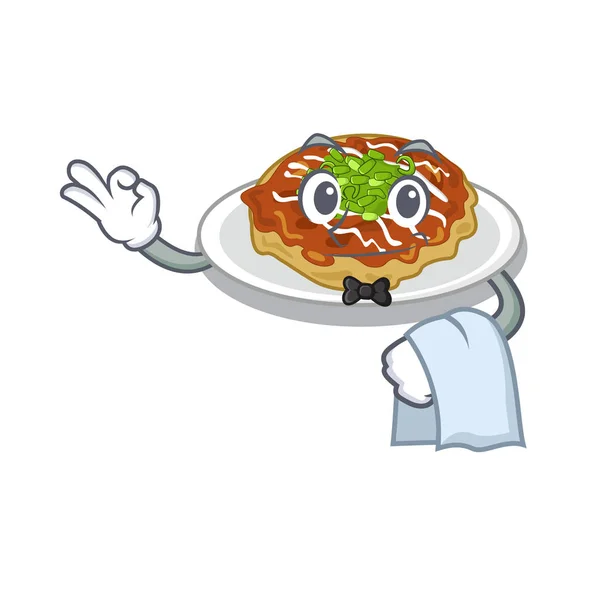 Garçom okonomiyaki isolado com no personagem — Vetor de Stock
