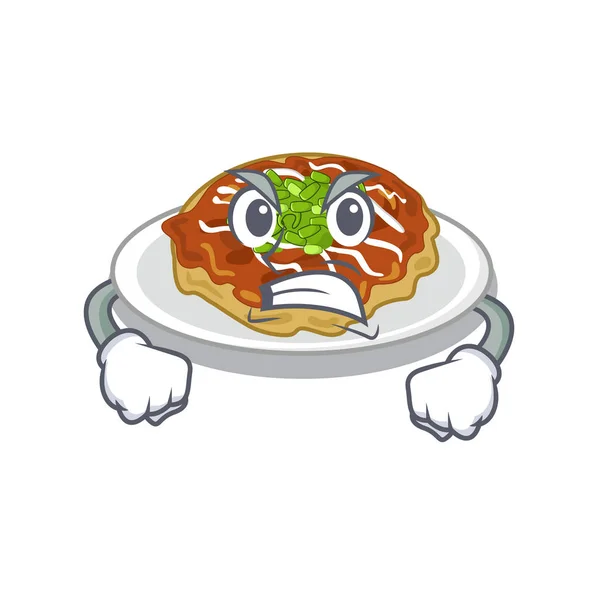Okonomiyaki pemarah terisolasi dengan dalam karakter - Stok Vektor