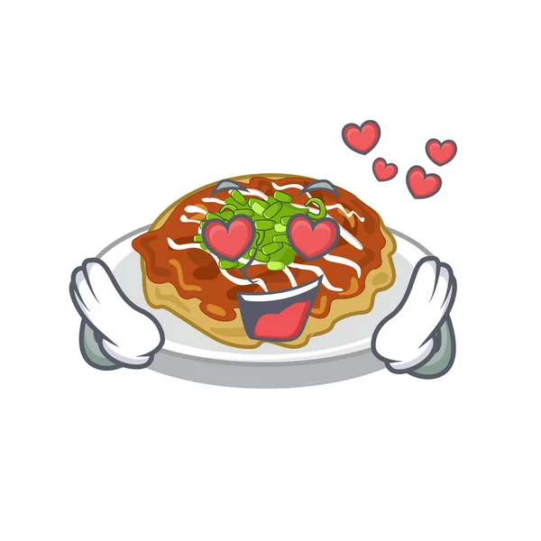 In amore okonomiyaki isolato con nel personaggio — Vettoriale Stock