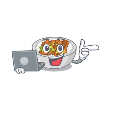 Dizüstü donburi maskot ile izole ile
