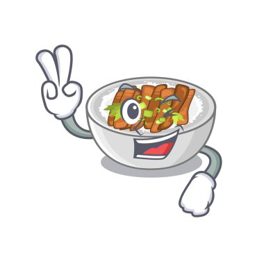 İki parmak donburi karikatür kase servis edilir