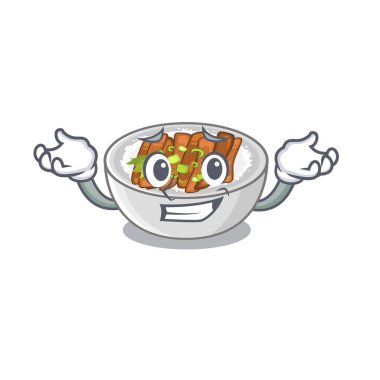 Grinning donburi karikatür kase servis edilir