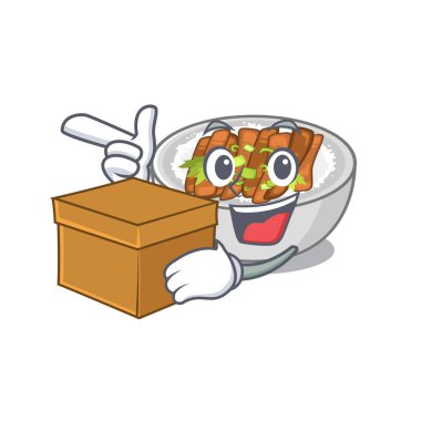 Kutu donburi ile karikatür kase servis edilir