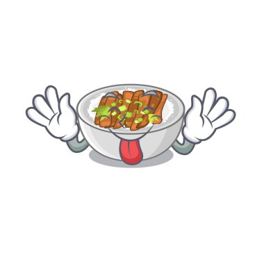 Dil dışarı donburi bir tablo ahşap karikatür yukarıda