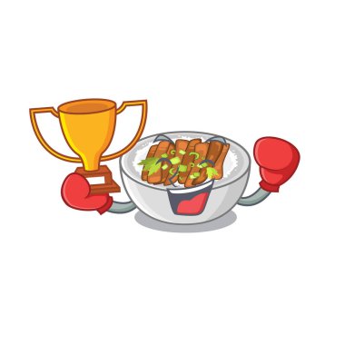 Bir tablo ahşap karikatür yukarıda Boks kazanan donburi