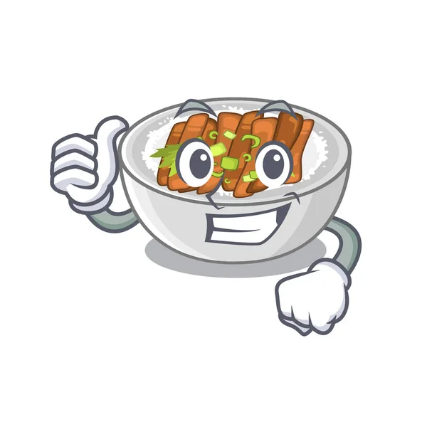 Thumbs up donburi is served in cartoon bowl — Stock Vector