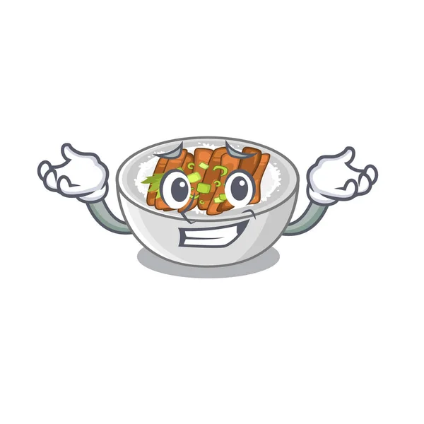 Donburi souriant est servi dans un bol de dessin animé — Image vectorielle