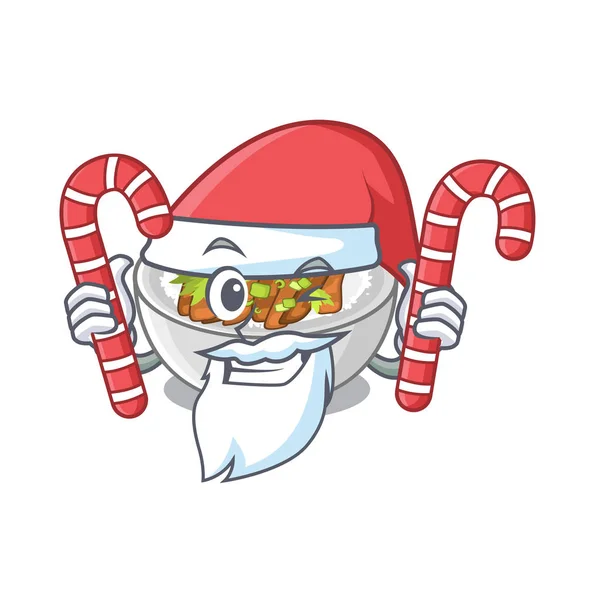 Bir tablo ahşap karikatür üzerinde şeker donburi ile Santa — Stok Vektör