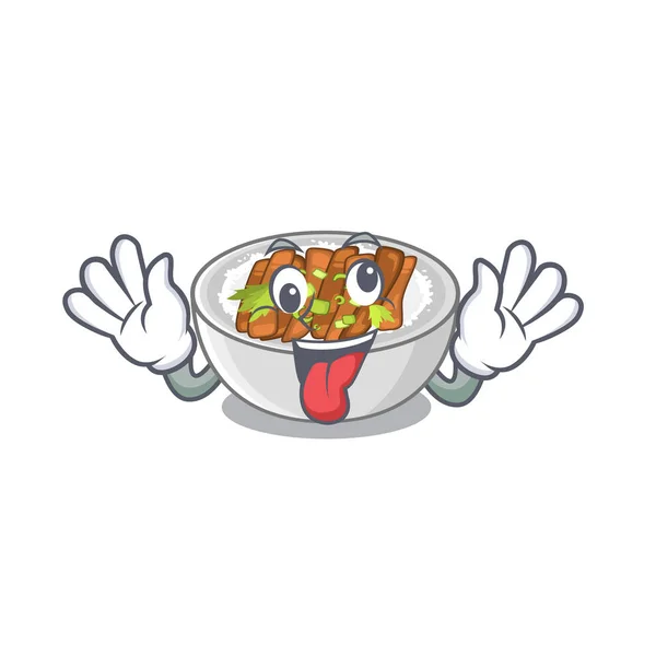 Donburi nebun deasupra unei mese de desene animate din lemn — Vector de stoc