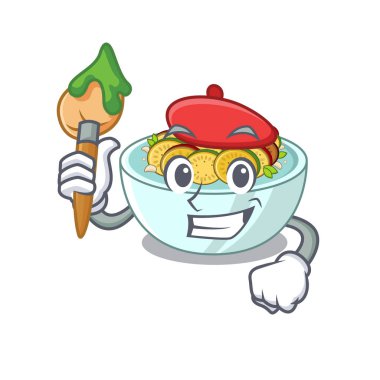 Sanatçı ratatouille maskot tavada pişirilir